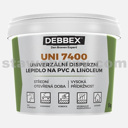 DEN BRAVEN Univerzální disperzní lepidlo na PVC a linoleum UNI 7400 DEBBEX 14kg